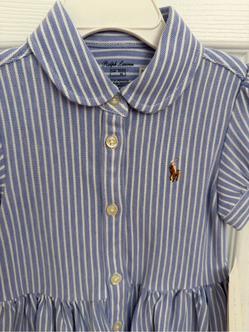 Ralph Lauren Girls' Blue & White Stripe Polo Dress
